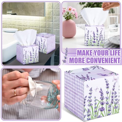 Image of Fourluoo 12 Pack Summer Lavender Facial Tissues Cube Boxes 600 Sheets 3 Ply
