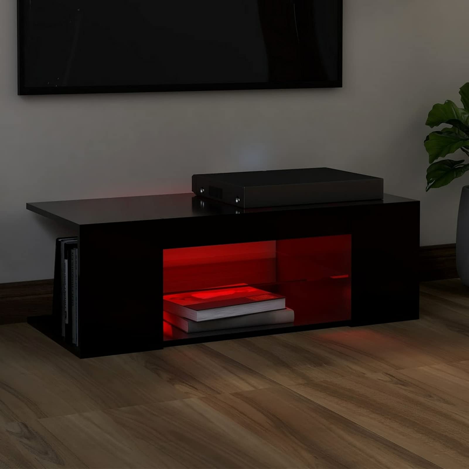 Chusui Stolik telewizyjny szafka pod telewizor kredens niska szafka centrum rozrywki meble do salonu dom wnętrze szafka pod telewizor z oświetleniem LED czarny 90x39x30 cm