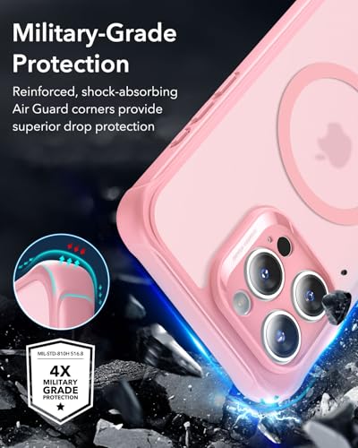 Image of ESR for iPhone 16 Pro Max Case, Compatible with MagSafe, Full-Body Military-Grade Drop Proof Case with Built-in 9H+ Tempered Glass Screen Protector, Armor Series, Frosted Pink