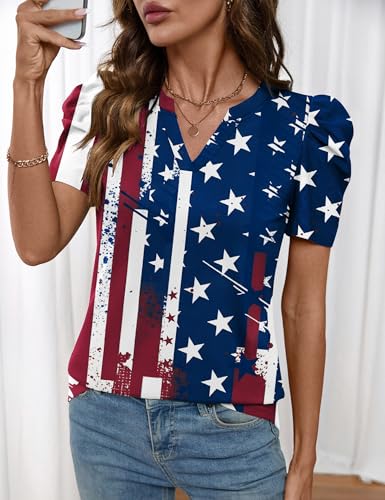 Image of LOMON Spring Summer Tops for Women 2026 V Neck Puff Short Sleeve Tops Fashion Trendy Work Blouses Dressy Casual S-XXL
