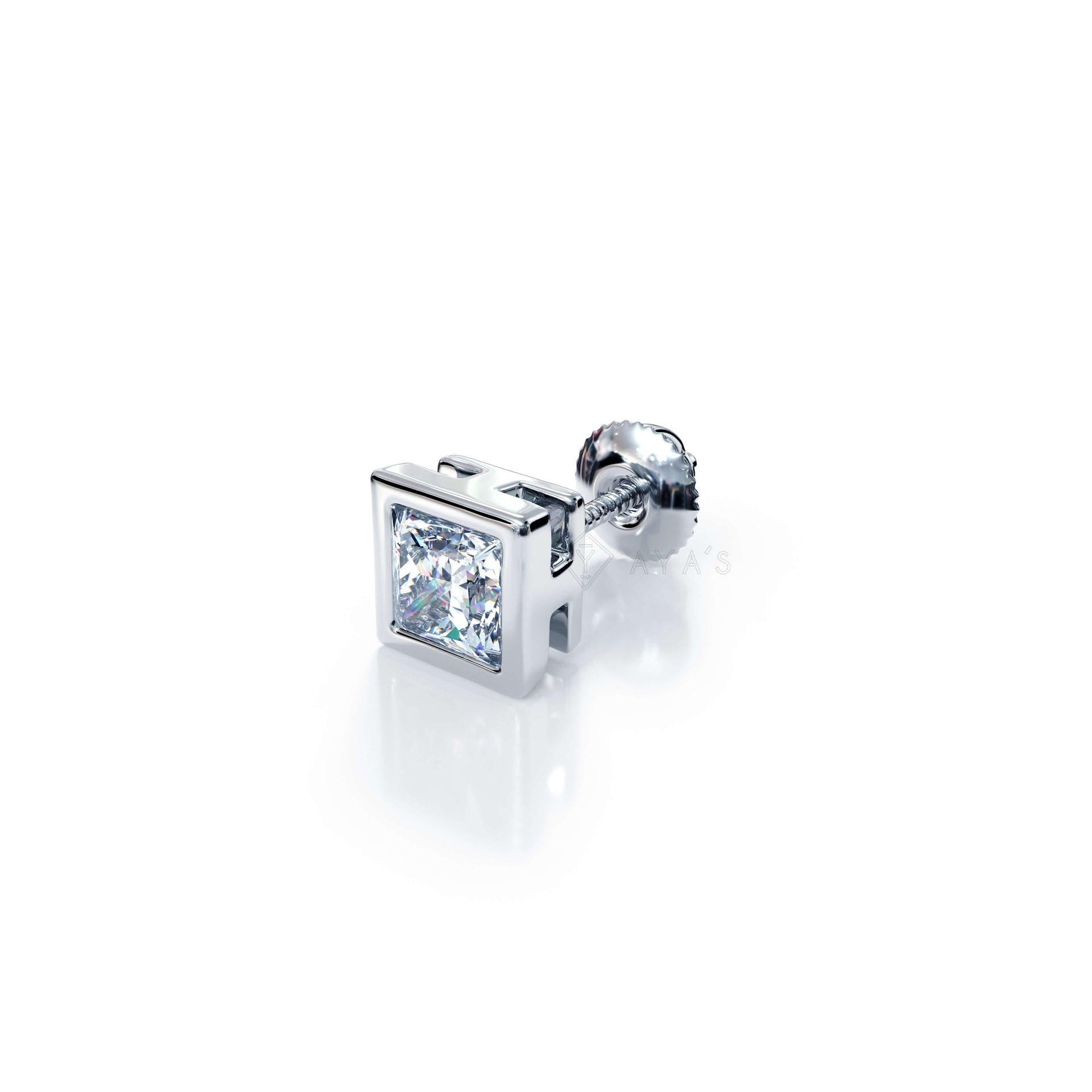 Square Solitaire Cubic Zirconia Stud Silver Earring (Single Stud) for Women | Classic CZ Silver-image-32