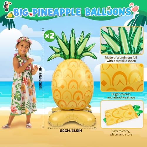 Image of PHOGARY 2 Pcs Big Pineapple Balloons, 59 Inch Standing Inflatable Pineapple Fruit Foil Balloon for Luau Hawaiian Tropical Summer Aloha Party Decoration Birthday Fruit Themed Party Supplies