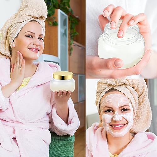 24 Pack 8 Oz Plastic Containers With Lids and Waterproof Label BPA Free - Refillable Transparent Cosmetic Containers for Body Butter,Sugar Scrubs,Cream,Lotions,Candy,Bath Salt (Gold, 8 oz)4