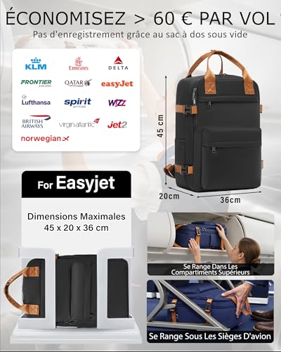 Organisateur De Valise Voyage : COOLIFE Sac à Dos sous Vide Voyage Easyjet 45x36x20 avec Pompe|... – Image 2