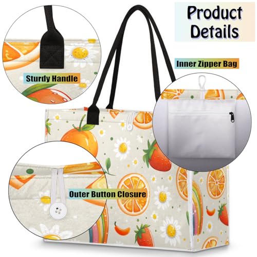 Orange Strawberry Chrysanthemum Tote Bag for Women Large Beach Bag Reusable Tote Bags for Work Travel Beach Shopping4