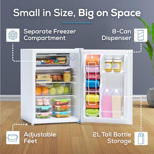 Image of Igloo 2.6 Cu.Ft Mini Fridge with Freezer- Single Door Compact Refrigerator with Glass Shelves for Homes, Dorms & Offices- Keep Snacks, Drinks & Frozen Foods Cool with Temperature Control Fridge- White