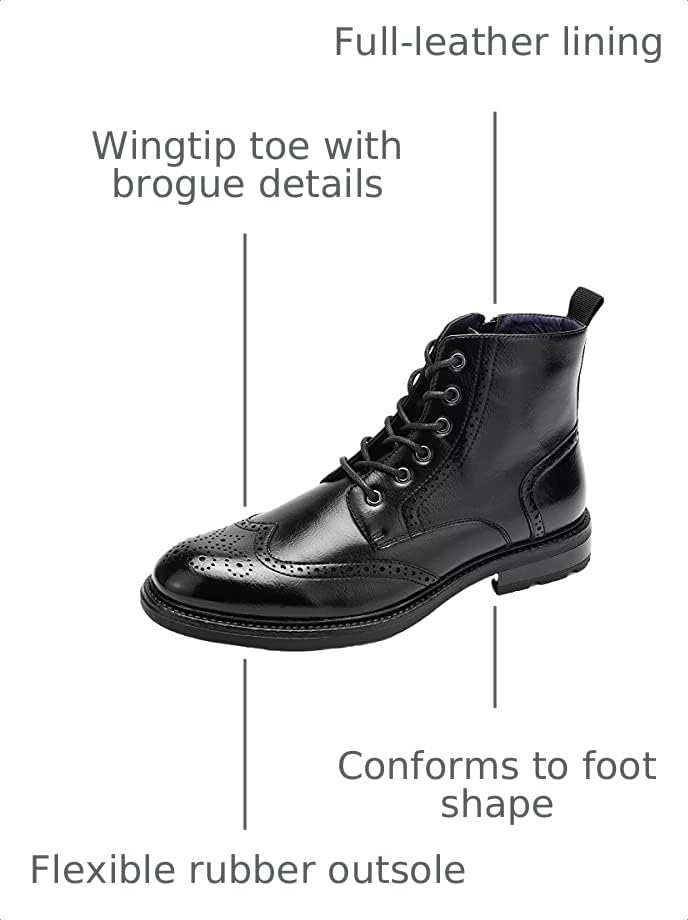 Image of Temeshu Men's Wingtip Oxford Boot Side Zip Ankle Motorcycle Boots MS07