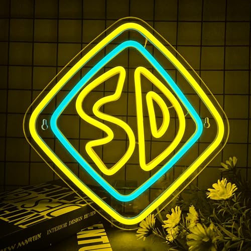 Image of Anime Dog Neon Light Sign - Dimmable SD Neon Sign for Game Room, Kids Room, Bar - Ice Blue & Yellow - 11.81x11.42inches