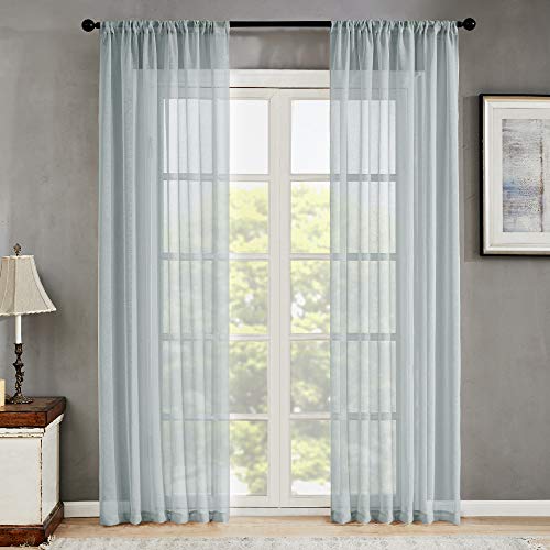 MRTREES Sheer Curtains Grey 84 inch Length Living Room Voile Sheers Bedroom Transparent