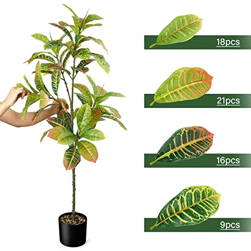 Edimens 47” Artificial Tree Faux Croton Tree Colorful Leaves Faux Plant Artificial Croton Plant Potted Fake Plants In Pot Artificial Plants With Planter For Home Decor Indoor Office Decoration #TOP2