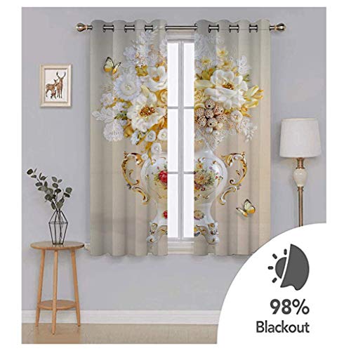 Rideaux occultants à oeillets beige à fleurs 132x160cm | 2 pièces - 3