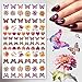 Nail Stickers Decals (5 Sheets) FLONZNAIL Beautiful Colourful Flowers and Butterflies Vintage Styled Nail Decor