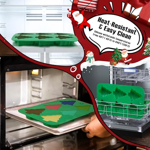Image of Christmas Tree Silicone Molds 2PCS for Soap Chocolate Candy Cake Cocoa Bomb Bath Bomb Ice Candle Food, 3D Xmas Themed Treat Baking & Freezing Tray BPA Free Food Grade Holiday Moulds