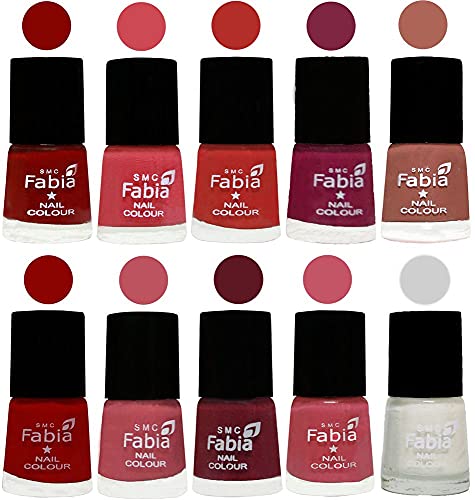 Image of SMC Fabia ALL IN ONE (PACK OF 10), Long Lasting Glossy Nail Polish, 6 ml Each, All Vibrant Colours,02363