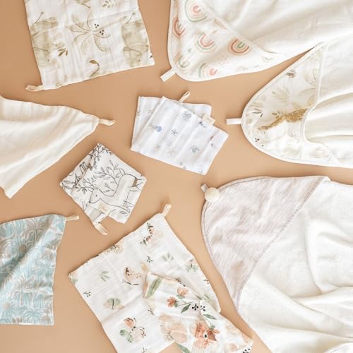 Image of Crane Baby Wash Cloth Set, 100% Cotton, Set of 5, Woodland Animal Theme, Muslin Washcloths for Newborn, Baby Registry Gift