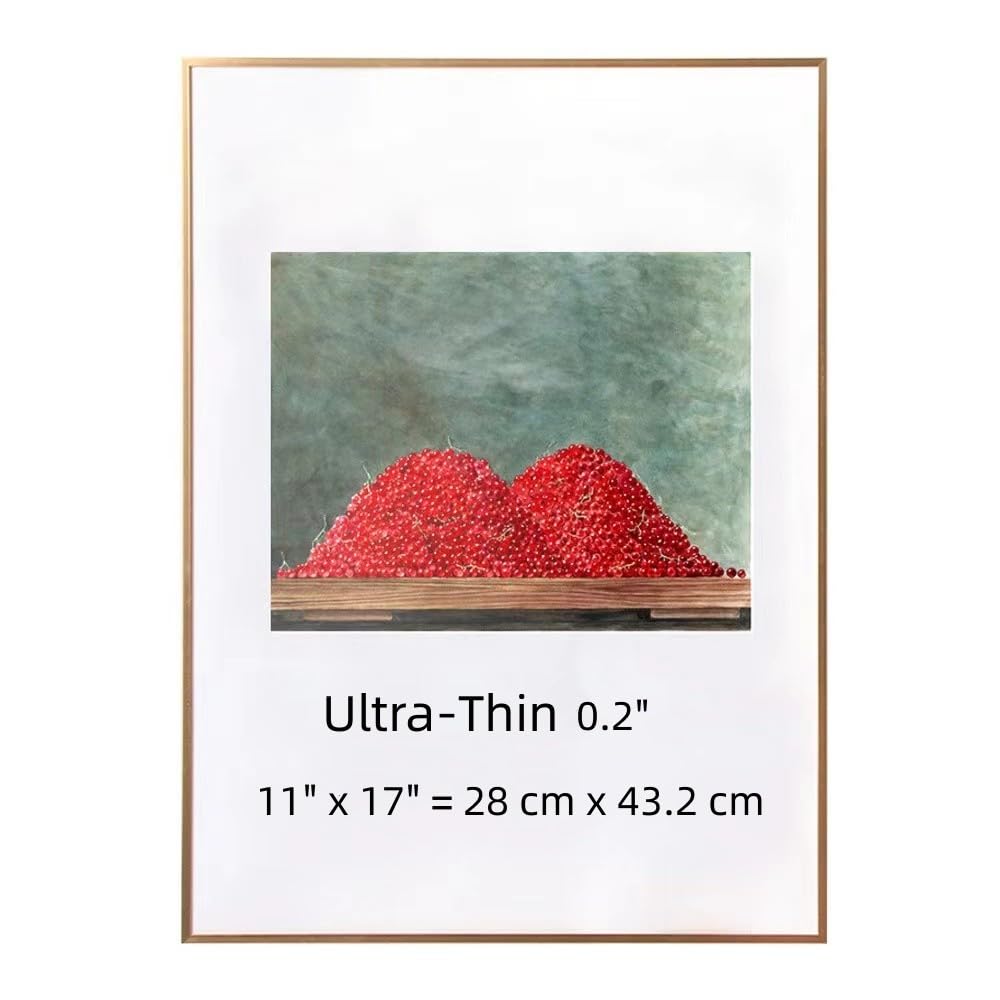 ZWYAN 11x17 Picture Frame Ultra-Thin Aluminum Alloy Photo Poster Frame Display Pictures 9x12 with Mat or 11x17 Without Mat,Gold