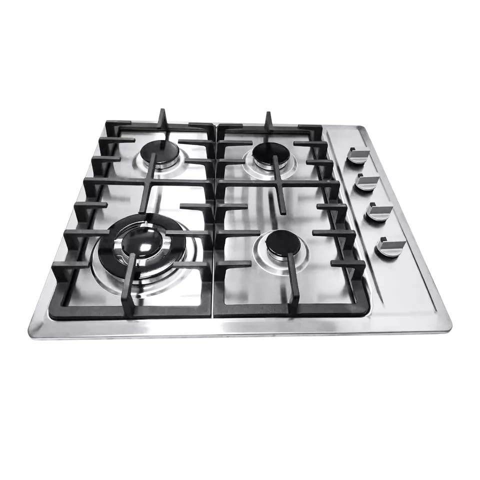 Placa de cocción de gas con 4 fuegos, Burners Built-In Stove, diseño de infusión, cocina de gas, superficie de acero inoxidable, montaje en varios ángulos, se puede utilizar para hogares, hoteles