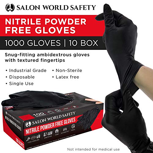 Guantes de nitrilo negro Salon World Safety, caja de 1000 unidades en talla mediana con textura 2