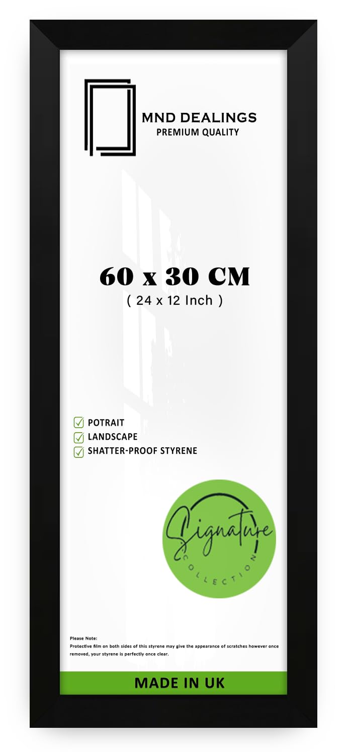MND Dealings | Eton Picture Frame (60 x 30 CM) 30 x 60 cm for Posters, Certificates & Wall Décor, Perfect for Home, Office, Durable MDF Finish with Hooks [ Matt Black ]
