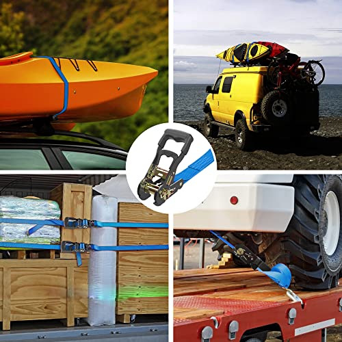 Awelcraft Ratchet Straps (4Pk) - 4500Lbs Breaking Strength 1.5''×15' Heavy Duty Tie Down Straps With Padded Handles, Double J Hooks & Soft Loops For Moving Motorcycle, Trailer & Trucks (Blue) #TOP5