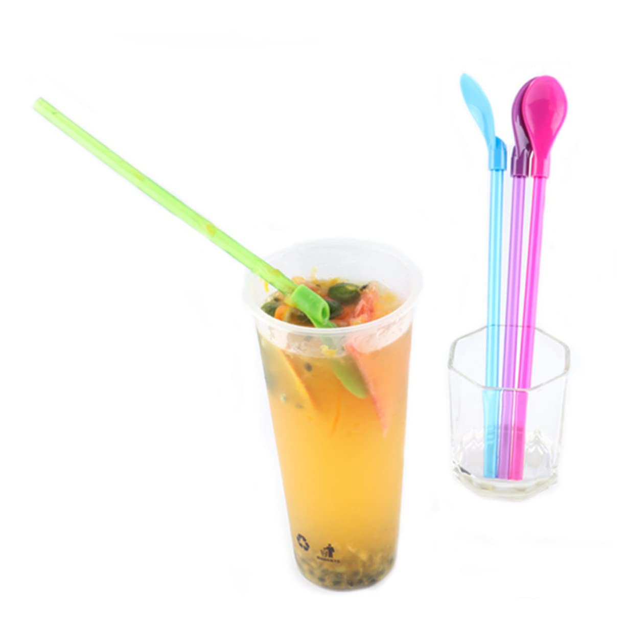 Ipetboom 4 Pcs Kitchen Straw Spoon Multifunctional Spoon Straws Removable Straw for Coffee Tea Smoothies