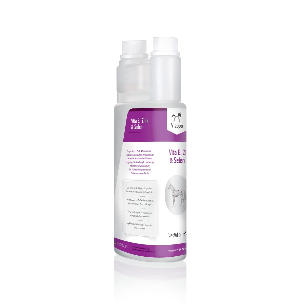 Viequo Vita E, zinc y selenio | 1 litro | Complemento alimenticio para caballos | Para promover la caballerosidad, la relajación y el rendimiento muscular | también adecuado para potros