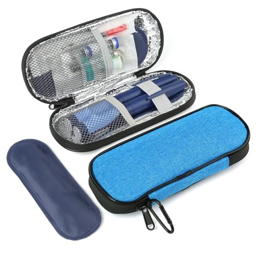 Image of Insulin Pen Cooler Travel Case with 2 Reusable TSA Approved Ice Packs, Diabetic Medication Insulated Cooler Bag for Insulin Pens and Other Diabetic Supplies Storage Blue