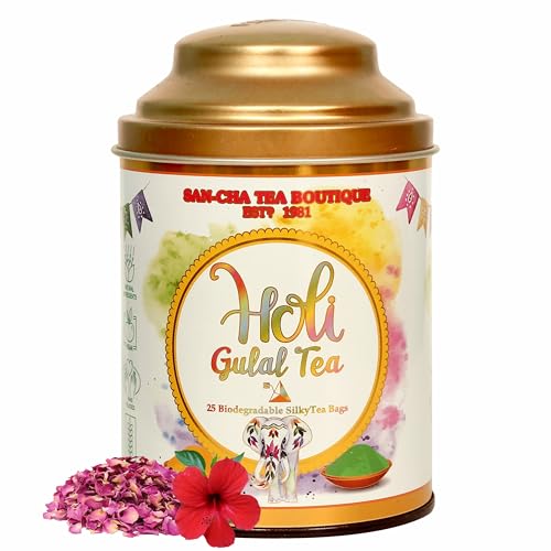 Image of Sancha Tea Boutique, Holi Gulal Tea, Caffeine Free Tea Bags, Herbal Tea (25 Pyramid Tea Bags), Skin Cleansing Tea, Hibiscus Tea, Holi Gift, Holi Corporate Gifts, Holi Gifting
