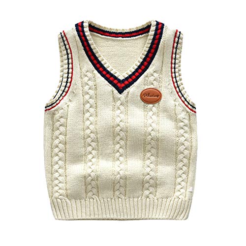 Chaleco de Punto para niños Camiseta sin Mangas sin Mangas Jerséis Jersey con Cuello en V Jersey para 1-7 años de Edad Otoño