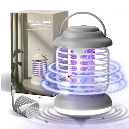 Anti Mosquitos Electrónico 5W, Mata Mosquitos Electrico Interior y Exterior, Lampara Antimosquitos Portatil, Antimosquitos Electrico Casa Camping Compacto con Lámpara de LED (Recargable, Gris)