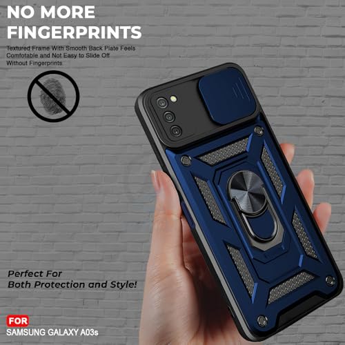 Image of AESTMO Tough Armor Samsung Galaxy A03S Bumper Back Case Cover | Ring Holder & Sliding Camera Shield Cover | 360 Degree Protection Back Case Cover for Samsung Galaxy A03S (Blue)