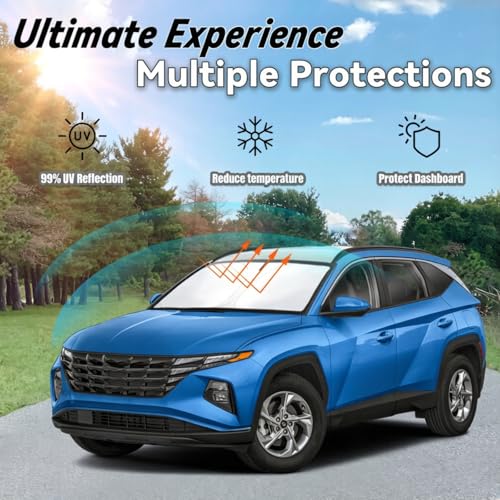 Image of Car Front Windshield Sun Shade for Tucson 2022-2024, Car Window SunShades Shield Cover Sun Visor Protector with 240T Reflective Fabric UV & Sun Heat Protection Accessories