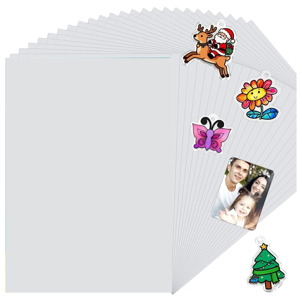 Hndhbfgrt 24Pcs Printable Shrink Dink Sheets, A4 Semitransparent Paper for Inkjet Printer,Printable Shrinking Plastic for Kids