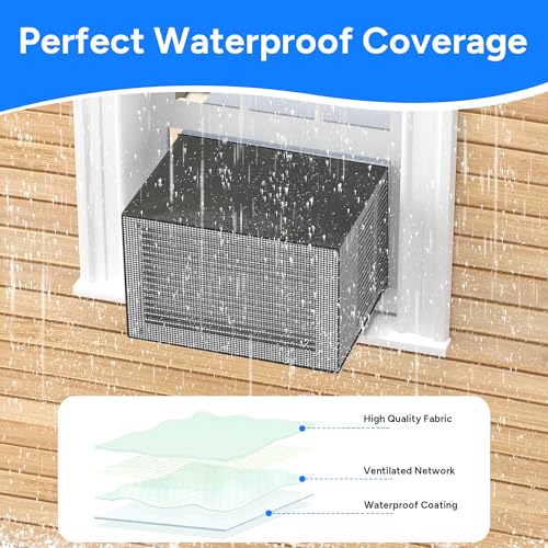 Image of Air Conditioner Covers for Outside Window Units: Mesh Cover for Midea U Shaped AC 8000BTU 10000BTU 12000BTU, Waterproof Breathable PVC AC Cover, Anti-Leaf, Easy Air Flow, 20 inchx12.6 inchx13 inch, Black