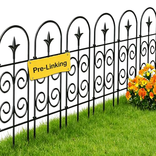 Amagabeli Clôture Jardin Métal 8 Panneaux, 81cm(H) x 3.28m(L), Barrière Extérieure Noire Résistante aux Intempéries pour Pelouse et Parterres, Motif...