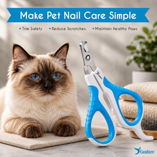 Image of Candure Cat Nail Clipper Stainless Steel Cat Claw Trimmers for Rabbits, Guinea Pigs, Birds, Puppies, Kittens and Small Animals Pet Nail Clipper for Professional and Home Use 4 inch White & Blue