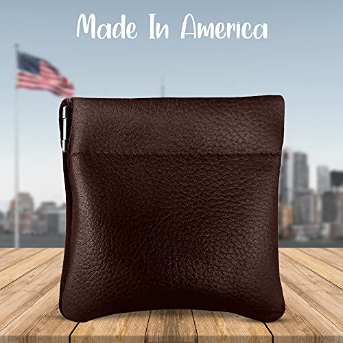 Image of Nabob Leather Genuine Leather Squeeze Coin Purse, Coin Pouch Made IN U.S.A. Change Holder For Men /Woman Size 3.5 X 3.5 (Chestnut)