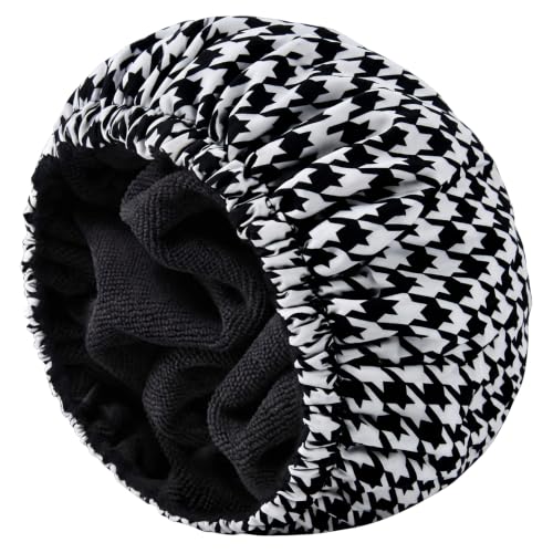 Shower Cap for Men Black Bath Cap Reversible Terry Lined Large Waterproof Adjustable Shower Caps Elastic Band Stretch Hem Hair Hat for braids product thumbnail 11