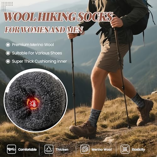 Merino Wool Boot Socks Thermal Winter Ski Thick Warm Hiking Socks for Women Men 3 Pairs3
