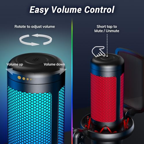 TONOR Gaming USB-Microfoon met Instelbare RGB-Modi en Helderheid, Condensator PC Mic met Microfoonarm voor Streaming Podcast Opnemen Studio Compatiple met Computer/Laptop TC310 + - Afbeelding 7