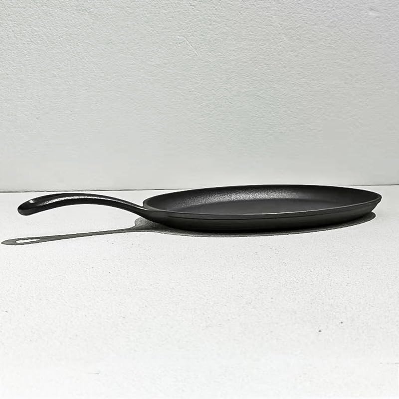 Image of Cast Iron Fajita Skillet Pan - 13x10 Inch Oval Serving Griddle for Stovetop, Oven, Grill & Campfire - Pre-Seasoned, Versatile Heavy Duty Grill Pan with Ergonomic Teardrop Handle