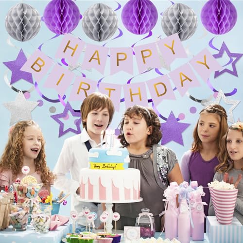 Image of meowtastic Birthday Decorations Happy Birthday Banner with Honeycomb Balls