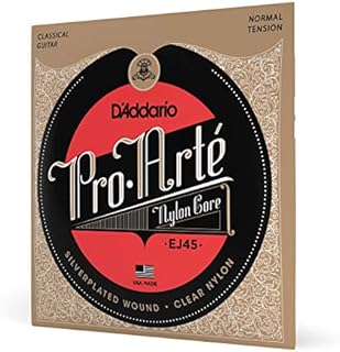 D'Addario Guitar Strings - Pro-Arte Classical Guitar Strings - EJ45 - Nylon Guitar Strings - Silver Plated Wound, Nylon Core - Normal Tension, 1-Pack