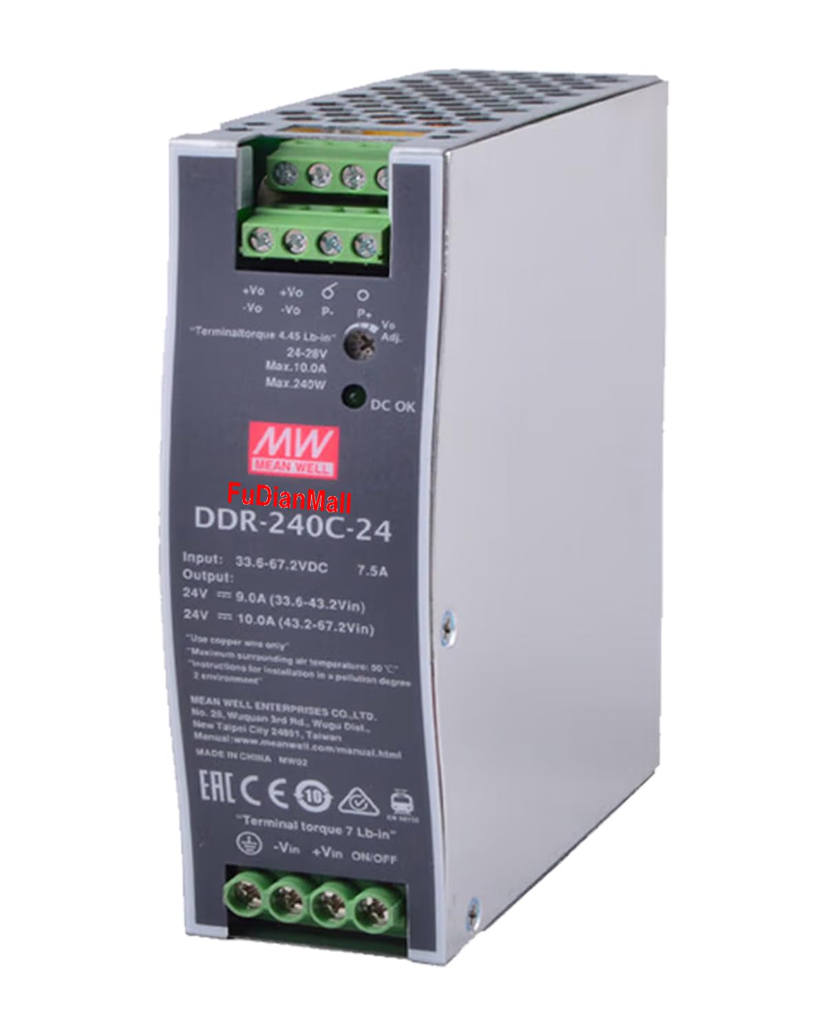 Mean Well DDR-240C-24 240W DIN Rail Type DC-DC Converter 24V 10A Power Supply