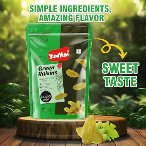 Image of Yum Yum Pure Raisins Seedless /Kishmish, 500g Pouch, Source Of Potassium, Premium Dry Fruits, Green Raisins