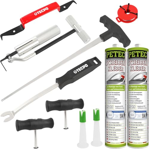 TECPO Lot de 2 kits de réparation de colle pour pare-brise, cartouche de 310 ml et 7 pièces.