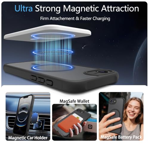 Image of for iPhone 16E /17e Case [Compatible with Magsafe]Translucent Matte Phone Cover, [10 FT Military Grade Drop Protection] Slim Durable Shockproof Protective Bumper (Black Magnetic, iPhone 16E /17e)