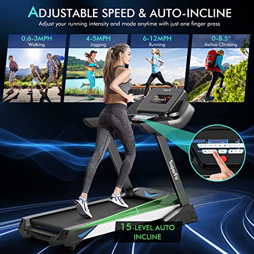 Image of GYMAX Folding Treadmill, 4.75HP Auto Incline Treadmill with LED Monitor, Blue Tooth Speaker, App Control, 20 Preset Programs & Pulse Grip, Foldable Running Walking Jogging Machine for Home Gym