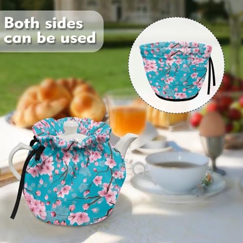 Image of Cherry Blossom Tea Pot Cozies Stain Resistant Thermal Insulation Kitchen Teapot Dust Cover Tea Cosy for Home Kitchen Table Hotel Tea Party Restaurant Decor