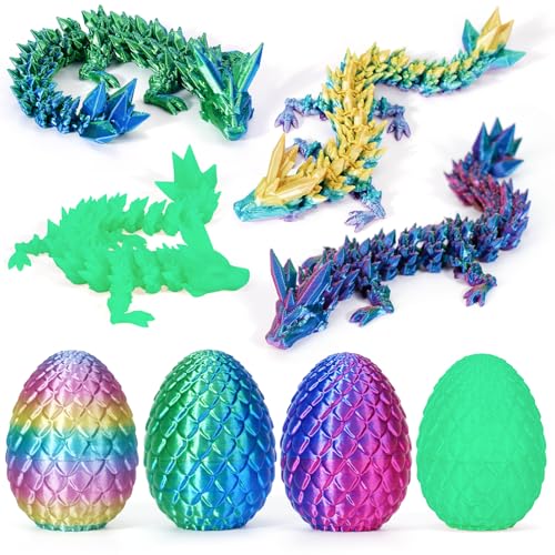 4Pcs 3D Printed Dragon Eggs with Dragon Inside Prefilled Easter Eggs with Dragon Toy for Basket Stuffers Goodie Bag Fillers Classroom Prize Supplies Easter Basket Essentials for Kids Teens